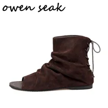 Owen Seak/мужские сандалии-гладиаторы; черные сандалии в римском стиле; обувь с высоким берцем; шлепанцы для взрослых; летние мужские сандалии на шнуровке