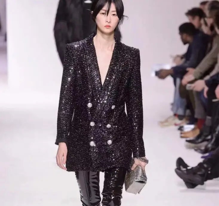 

2019 new arrival women dress wholesale black buttons sequined blazer dress party dress dropshipping