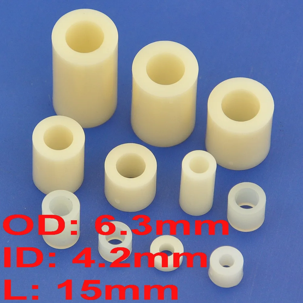 

( 10 pcs/lot ) 15mm Nylon Round Spacer, OD 6.3mm, ID 4.2mm, for M4 Screw.