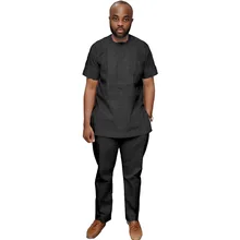 Мужские комплекты в африканском стиле, рубашка с брюками, модные черные/белые мужские топы с короткими рукавами и брюки, изготовленные на заказ, африканская одежда