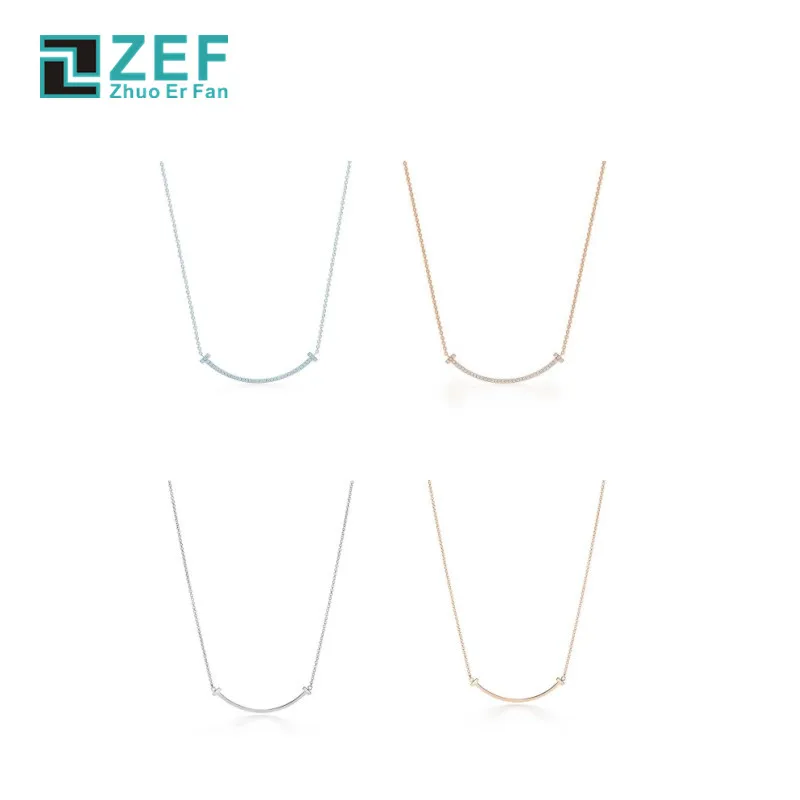 

ZEF 925 sterling silver necklace, smiley shape small pendant, classic shape, generous style, elegant luxury, original jewelry