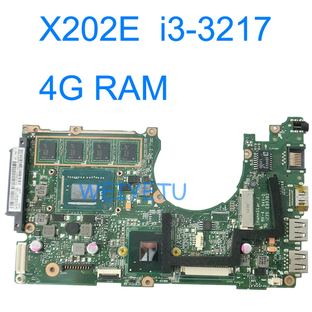 X202E I3-3217U 4GB RAM For ASUS X202E X201E S200E Laptop Motherboard HM76 100% Tested working 60-NFQMB1B01-A08 REV 2.0