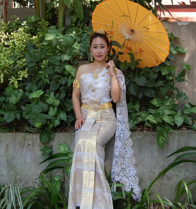 Китайская вышивка одежда дай принцесса Таиланд свадебное платье дай невесты белый без рукавов Один шаль на плечи свадебный наряд