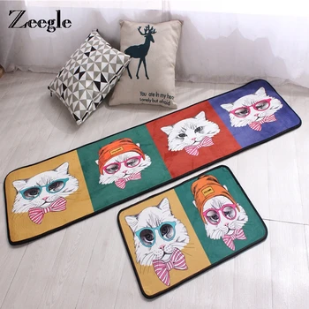 

Zeegle Lovely Cat Hallway Rug Entrance Door Mat Cartoon Printed Kids Bedroom Carpet Anti-slip Bedside Rug Kitchen Area Rugs