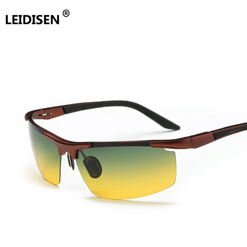 

LEIDISEN Day & Night Vision HD Driving Polarized Sunglasses men's Driving Glasses Anti-glare aluminum magnesium alloy glasses