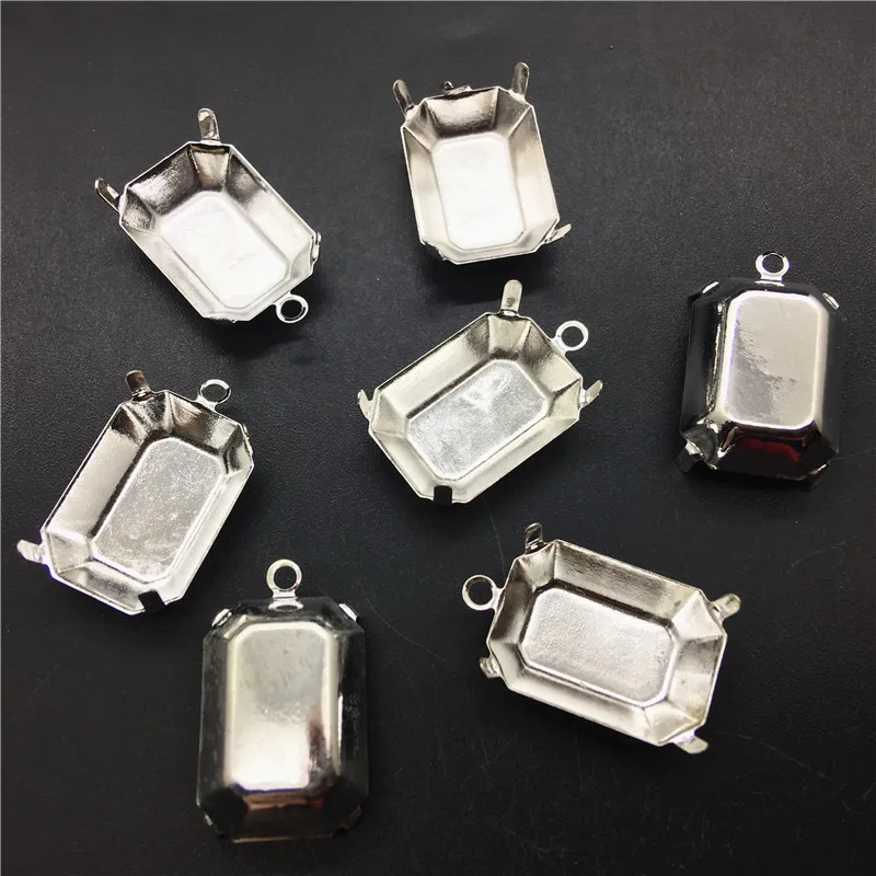 

100pcs 13x18mm One Loop Silver Color Rectangle Shape Metal claw setting
