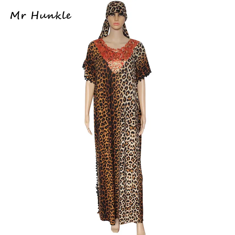 

Band Mr Hunkle Women's Sexy Leopard Maxi Dress Flare SLeeve V-neck Cashmere Loose Long Dresses African Women dress with scarf