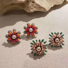 MENGJIQIAO новые винтажные геометрические красочные цветочные серьги-гвоздики для женщин девушек модные праздничные ювелирные изделия из смолы Oorbellen