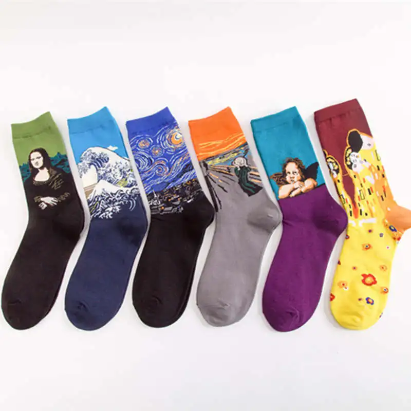 Мужские хлопковые носки, тренд, мужские носки, серия масляной живописи, мужские носки в трубке, Модные Носки happy
