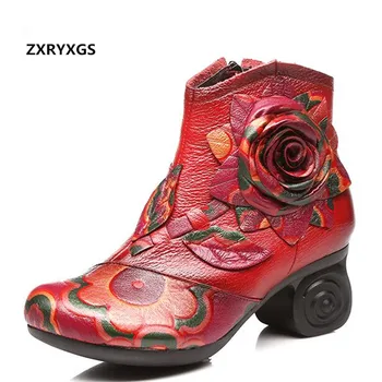 

ZXRYXGS Brand Boots Fashion Shoes Women Boots 2019 Famous Spring Flowers Genuine Leather Boots Wedding Shoes High Heeled Boots
