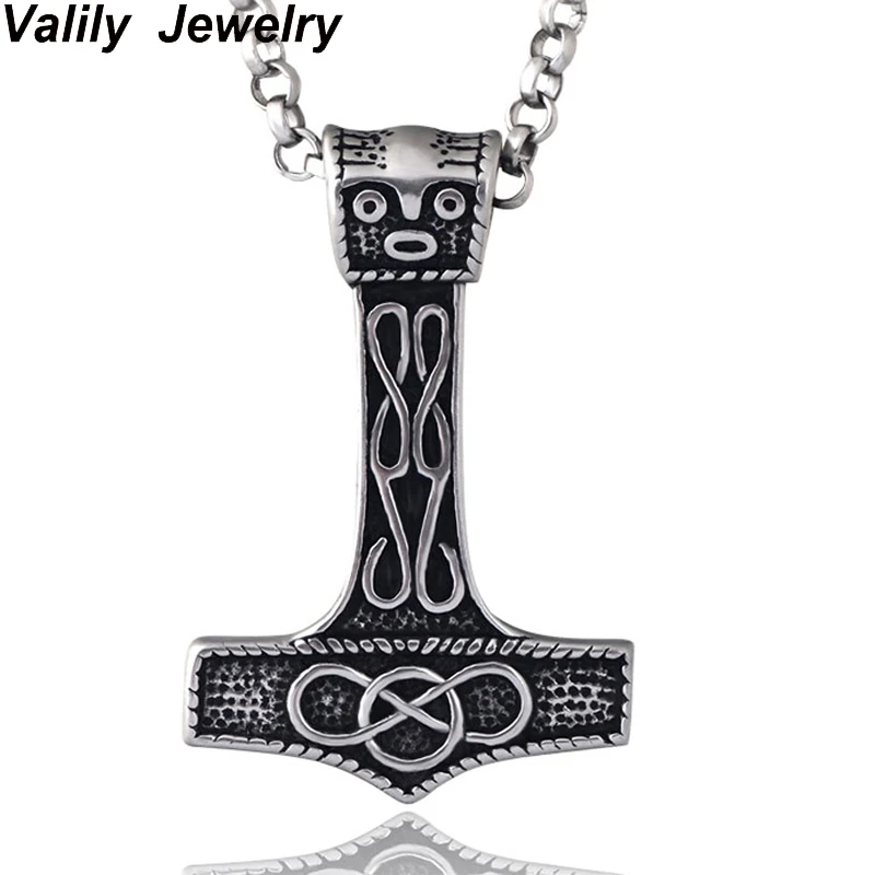 

Men's Gothic Punk Black Knot Thor Hammer Pendant Necklace,Stainless Steel Necklace Jewelry for Men, 23" Chain
