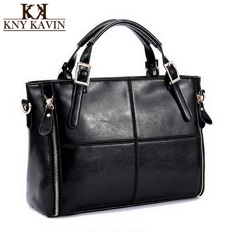 

KNY KAVIN Women Fashion Patchwork Handbag Designer Split Leather Bags Female ToteHand Bag Brand Ladies Shoulder Bag High Quality