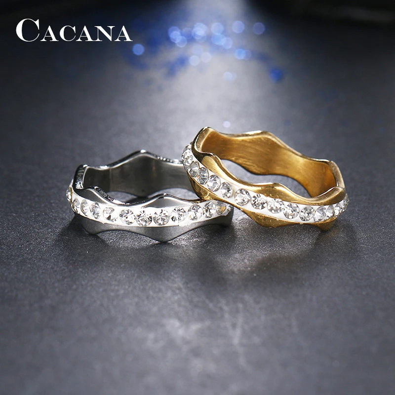 CACANA Stainless Steel Rings For Women CZ Wave Shape Fashion Jewelry Wholesale NO.R181 182