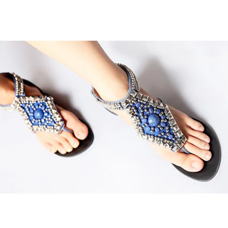 

2019Women sandals summer shoes flat Rhinestone sandals comfortable string bead slippers women casual sandals size36-40 Yasilaiya