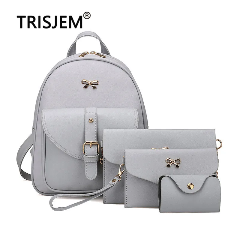

Backpack bow Female Shoulder Bag Fashion 4 Sets Grey Backpacks Luggage Mochila Backpacks For Teenage Girls bookbag sac