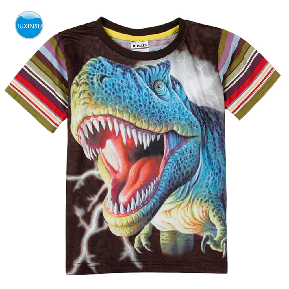 

JUXINSU Kids Summer Cotton Boys Stripe Short Sleeve T-shirt 3D Printed Dinosaur Cartoon Smooth and breathable for 1-8 Years