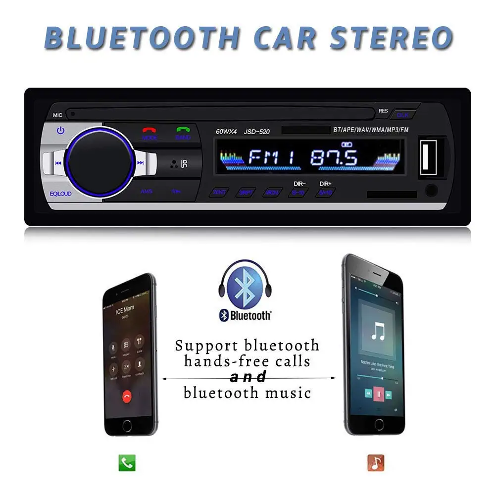 Hikity Автомагнитола 1 din Авторадио Bluetooth Aux вход SD USB JSD-520 Авто аудио стерео MP3 Coche приемник автомобильный мультимедийный плеер