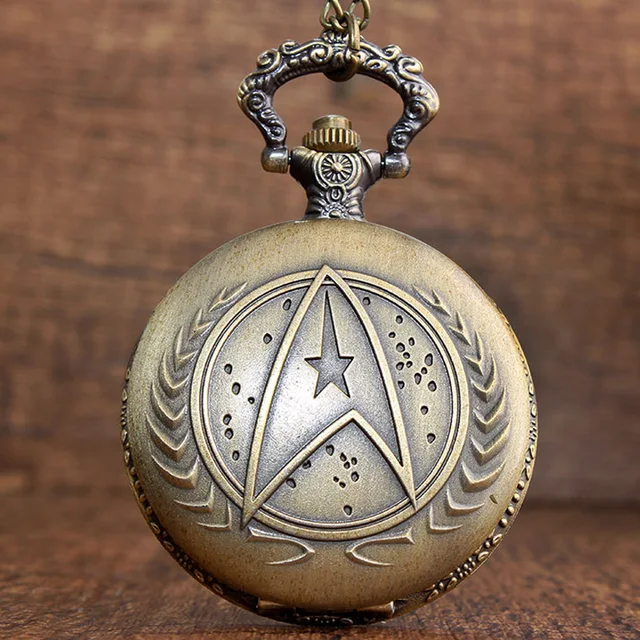 Vintage Copper Star Trek Quartz Pocket Watch With Chain Pendant Necklace Clock W Vintage Copper Star Trek Quartz Pocket Watch With Chain Pendant Necklace Clock W