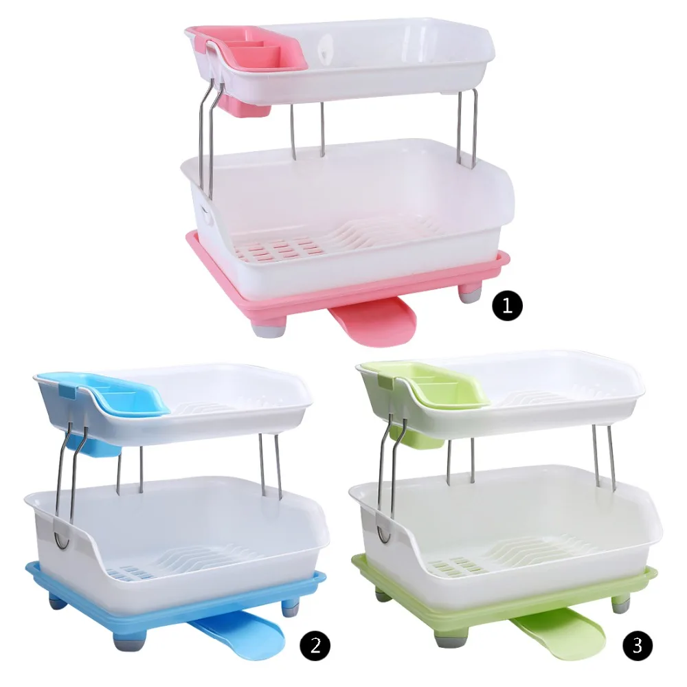

Kitchen Storage utensils Double Layer Racks Sink Drainer dishes Rack Washing Holder Basket Organizer Tray Organization Holders