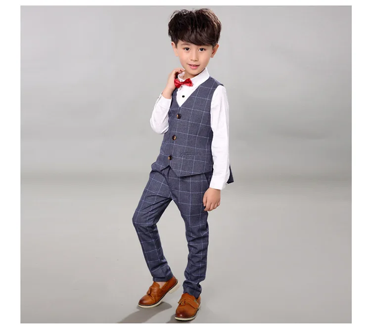 plaid children Wedding Suit England Style Gentleman Boys Formal Tuxedos Suit Kids Spring Clothing Set:coat+vest+pants 3