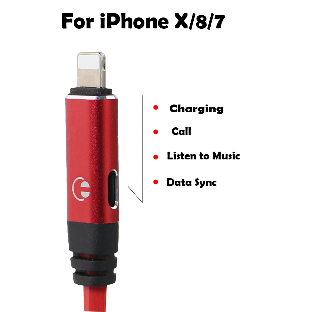2 in 1 Nylon Braided USB for Lightning Charger Cable Cord with Headphone Jack Support Music Data Sync Calling for iPhone X 8 7 6