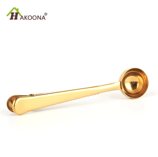 Best Price HAKOONA 2-in-1 Golden Stainless Steel Coffee Scoop and Bag Clip  2 Pieces