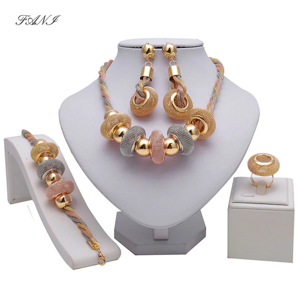 

Fani Exquisite Dubai Gold Colorful Jewelry Set Nigerian Wedding woman accessories jewelry set African Beads costume Jewelry Set