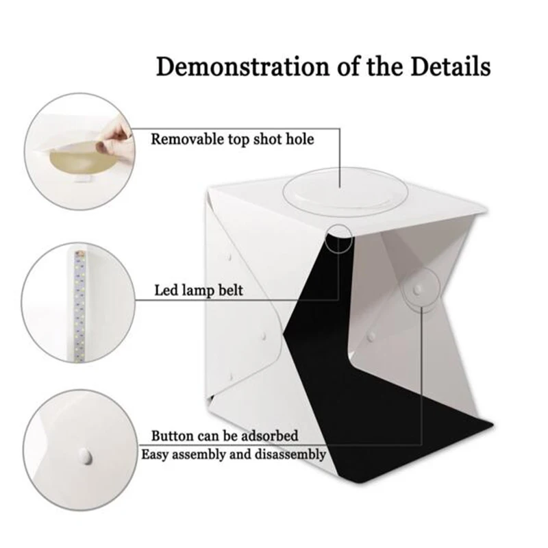 40cm Mini Folding Photography Stutio LED Light Softbox Portable Desktop Soft box Switch USB Cable 4 color Background Accessories
