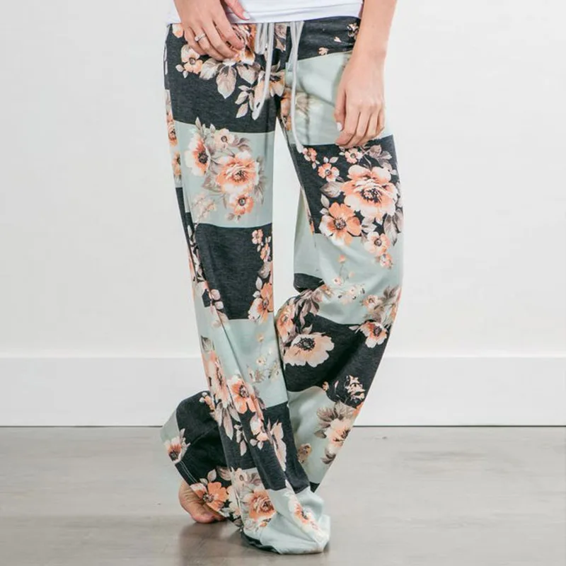 JIGERJOGER полиэстер хлопок смешивание шнурок свободные Lounge брюки ремень связать высокий пояс Йога брюки цветочный принт брюки - Цвет: DP11