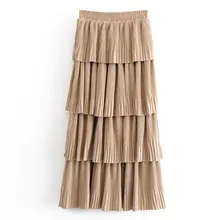 Винтажная Женская плиссированная юбка из искусственной замши с каскадными оборками средней длины, Юбка-миди Femme