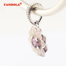 Fit Pandora очаровательные браслеты поэтические цветущие бусины из георгина с кремовой эмалью и розовыми кристаллами 925 пробы серебряные ювелирные изделия