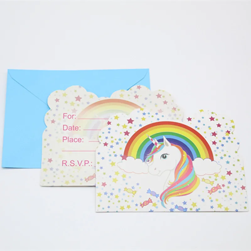 

6pcs/lot Unicorn Party Invitation Card Baby Shower Children Birthday Party Holiday Tableware Decoration Kids Party Supplies