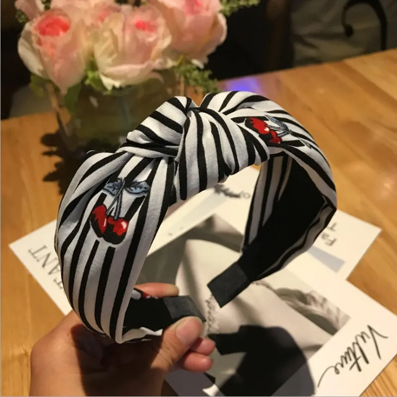 

Fashion hair accessories women's middle knotted headband fabric sweet plaid cherry headband wild wash hair band headwear girl's