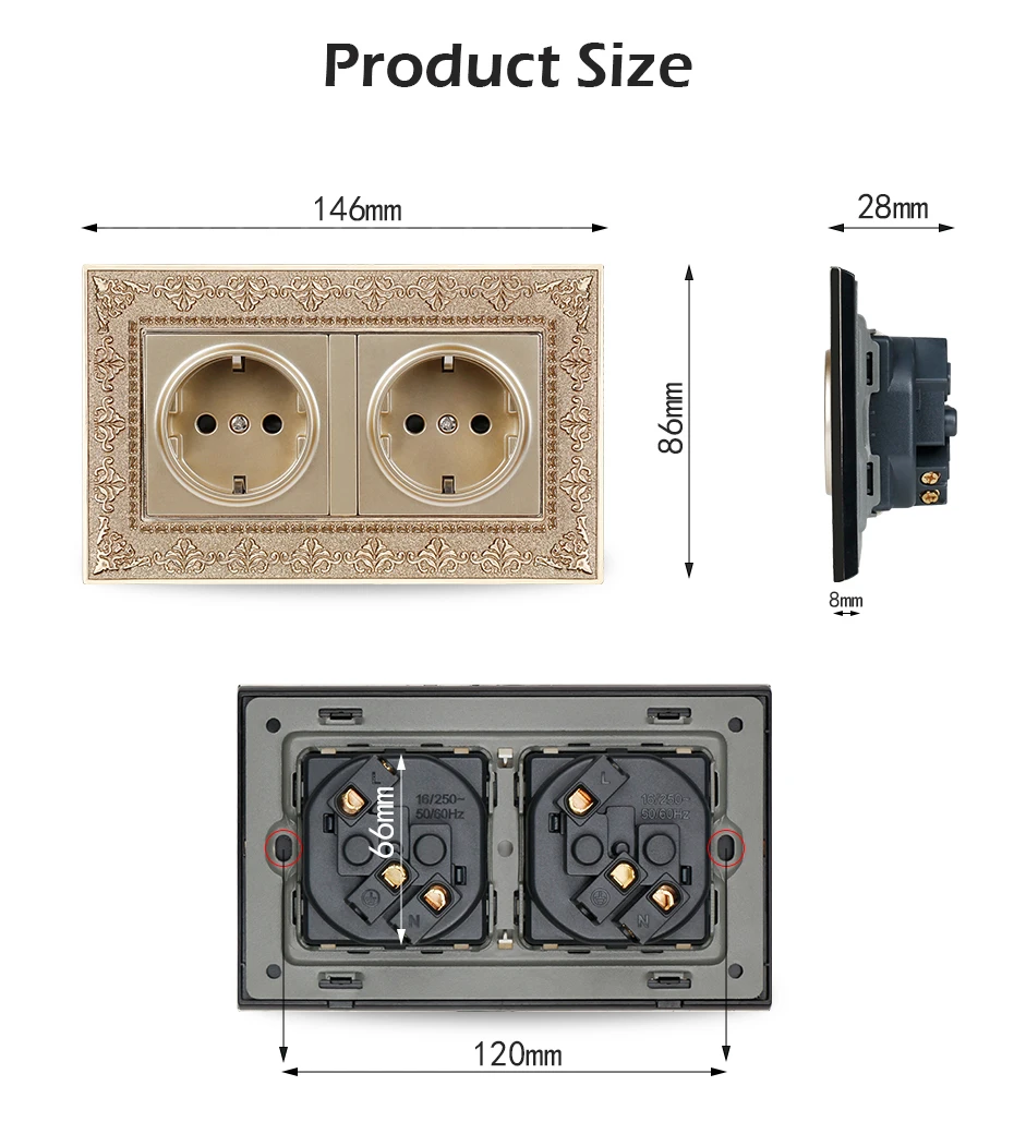 Minitiger 16А Россия Испания двойное гнездо питания стандарта ЕС 4D тиснение Ретро цинковый сплав металлическая панель электрическая розетка в стену 146