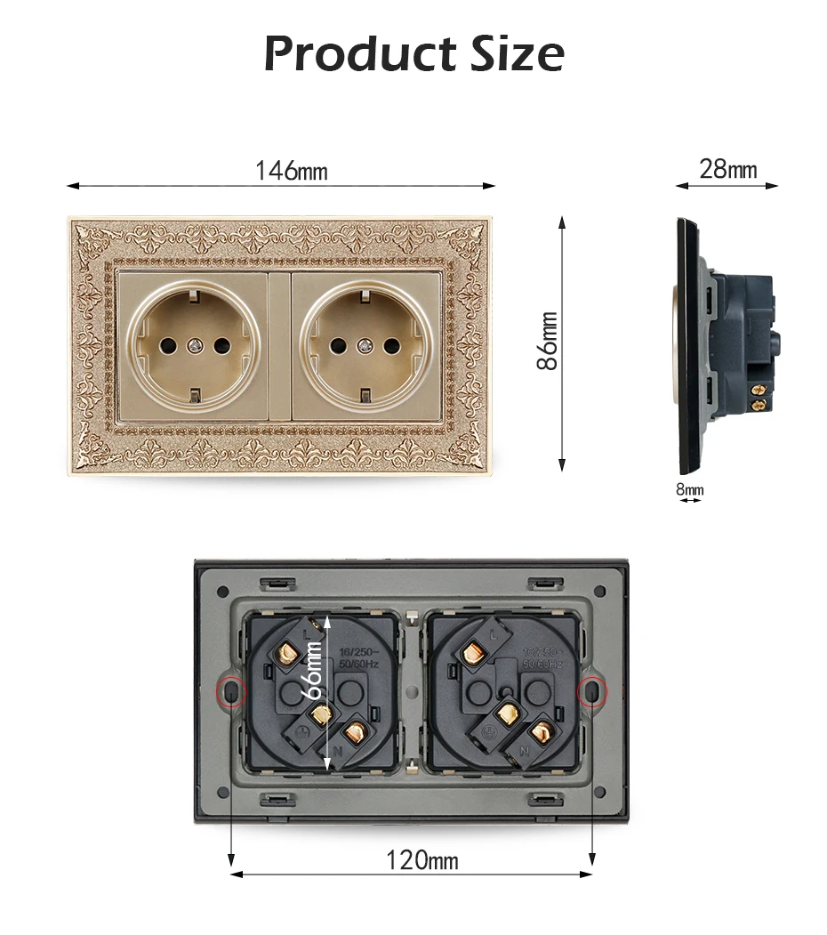 Liga de Zinco Painel, 16A Tomada Elétrica, 146*86 Tipo