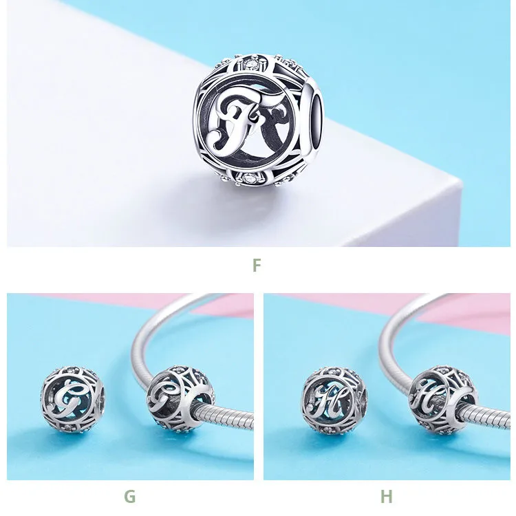 Fit Pandora браслет стерлингового серебра 925 полые 26 Английских Букв шармы; аксессуары DIY бусины для изготовления бижутерии