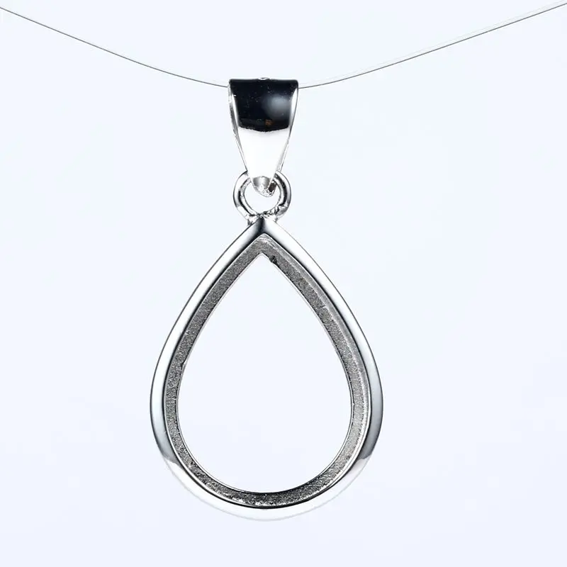 

Sterling Silver 925 White Gold Color Semi Mount Pendant for 15x20mm Pear Cabochon Engagement Wedding Jewelry Gemstone Setting