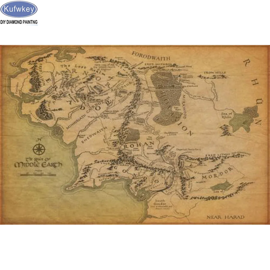 

5D DIY Diamond Painting cross stitch Map of Middle Earth diamond Mosaic Diamond Embroidery Needlework Decorative Paintings