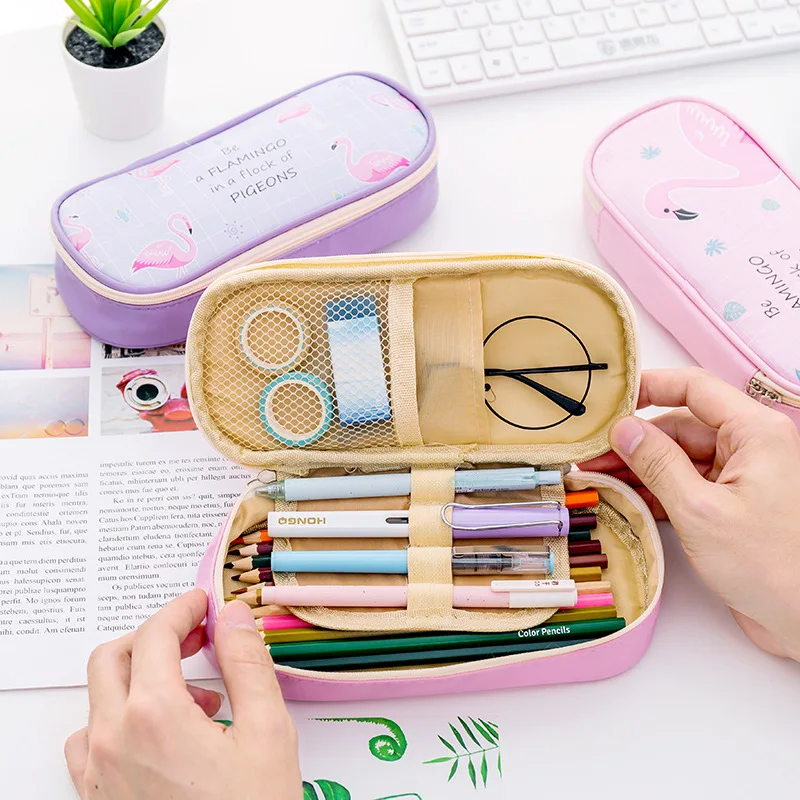 Чехол карандаш с Фламинго Kawaii estuche escolar клетчатый чехол из искусственной кожи