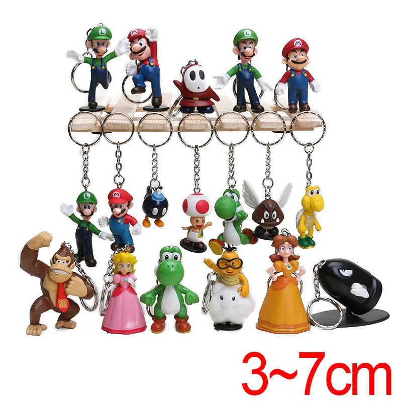 18 PCS/Set Super Mario Bros Keychain PVC Figure Toys Wario Luigi Donkey