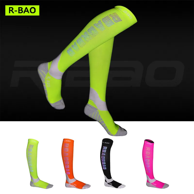 

Professional Marathon Socks Breathable Anti-slip Reflective Running Riding Cycling Sports Compression Long Socks Brand Stockings