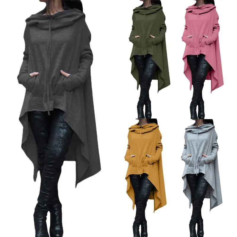  Women Long Sleeve Casual Hooded Tops Solid Color Long Sleeve Sweatshirt Pullover Tops Casual Cotton