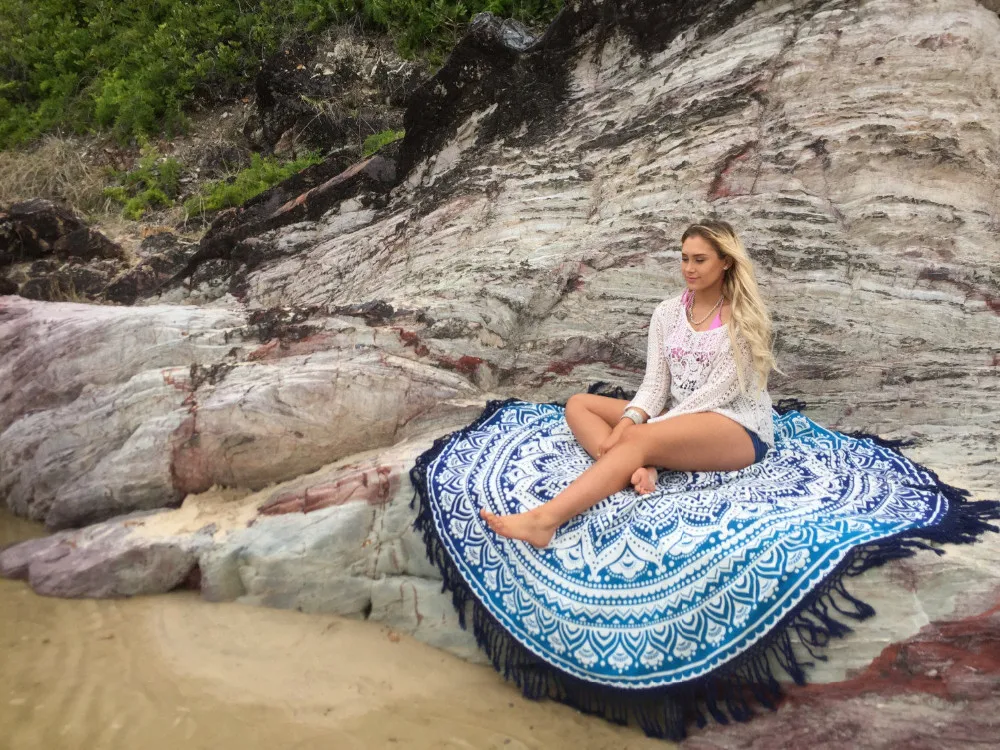 New Beach Towel Polyester Mandala Round Beach Towels Bohemia Style Towel India Tassel Meditation Serviette De Plage toalla playa2