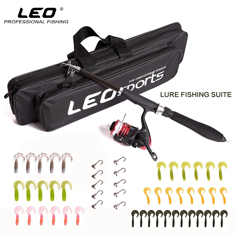 LEO Telescopic Sea Fishing Rod Combo Spinning Reel Fishhooks Soft Lure