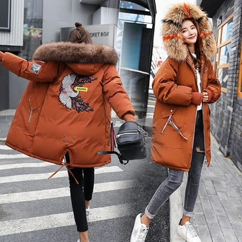 

Brieuces 2019 Women Embroidered fur collar jacket Winter Jacket Women Coat Women's Jacket Long Cotton Coat Plus Size Outerwear