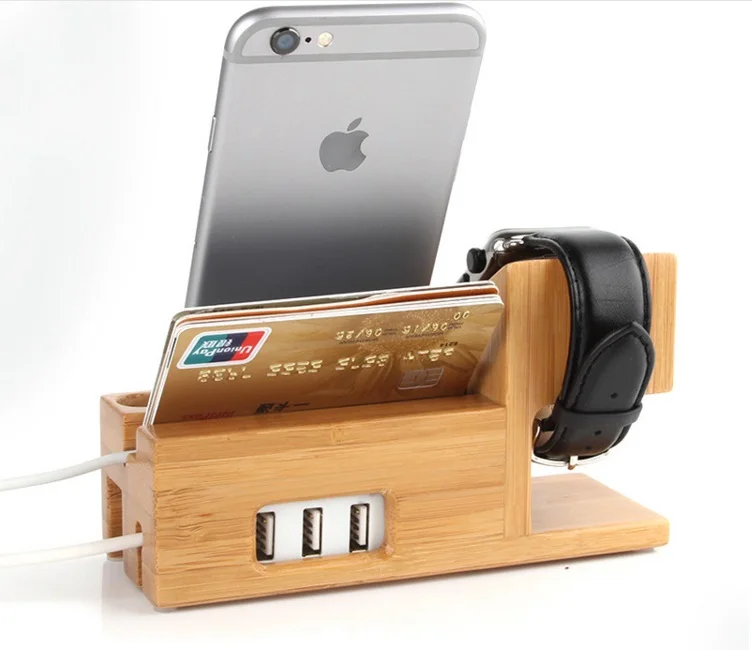 Многофункциональный держатель для зарядки из натурального бамбука и дерева для Apple Watch/iPhone7 7plus 6 6S Plus 5 5S