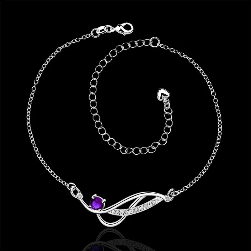 

New 925 Sterling Silver Women Chain Four Color Rectangle Ankle Bracelet Sandal Beach Foot Anklet Gift