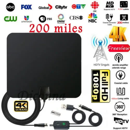 200 миля HDTV Внутренняя антенна HD цифровой ТВ усилитель сигнала