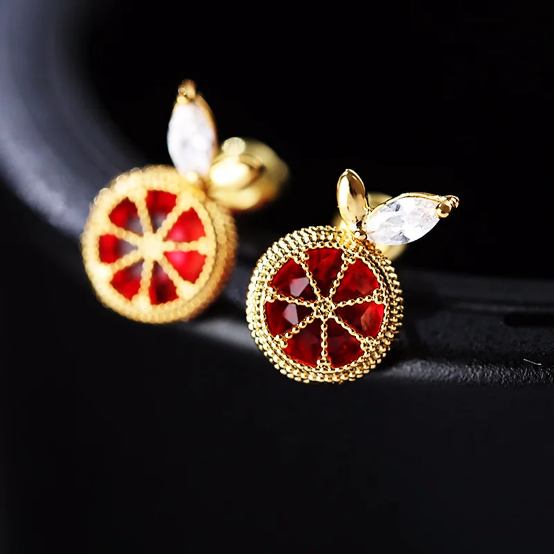 

Fashion Women Earrings Charm Bridal Stud Earrings Round Jewelry Earrings Red Crystal for Women Gift