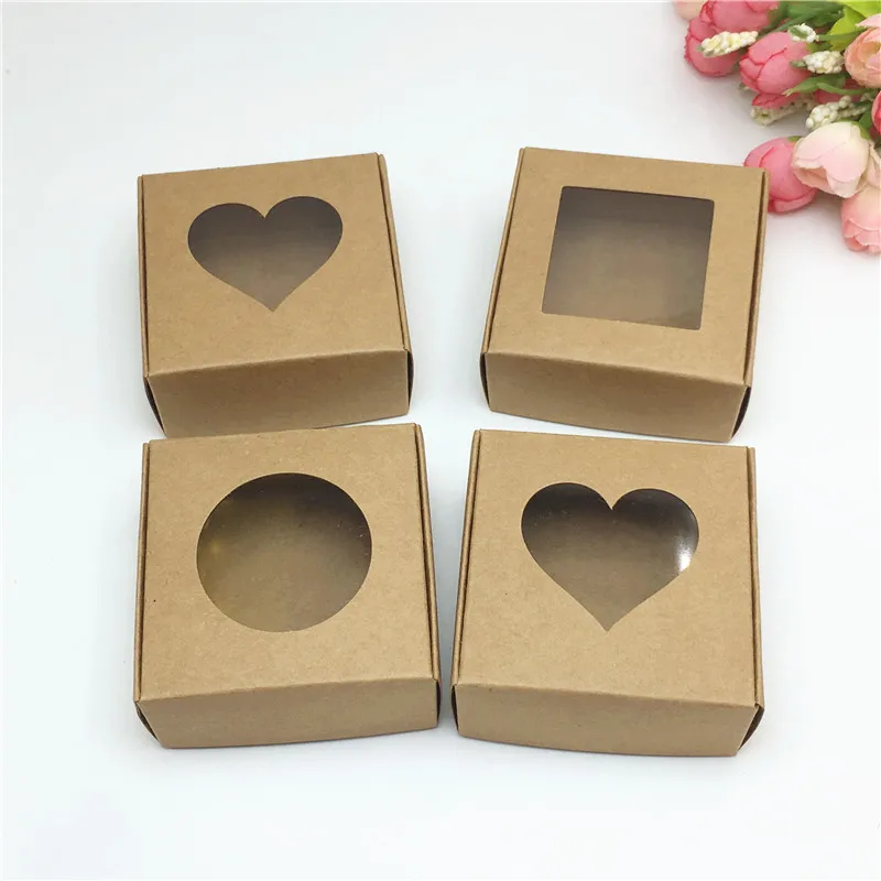 5pcs Transparent PVC Window Soap Boxes Kraft Paper Box Jewelry Gift Packaging Box Wedding Favors Candy Box